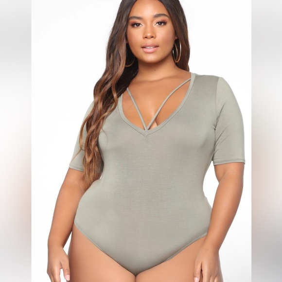 Drop the Basic Olive Green Bodysuit Size 1X Fashion Nova - Picture 1 of 6